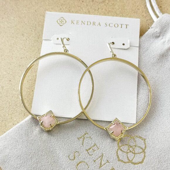 NEW Kendra Scott Gold Rose Quartz Elberta Hoop Earrings - Picture 1 of 3